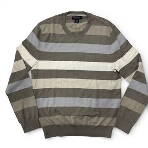 Banana Republic Cotton Cashmere Sweater Mens Small Striped Crew Neck Pullover
